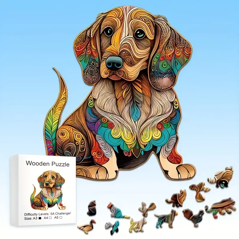 

Colourful Dog Wooden Puzzle for Adults Kids, Animal Shaped Pieces Jigsaw Puzzles Toys, Christmas Gift Home Decor Family Game