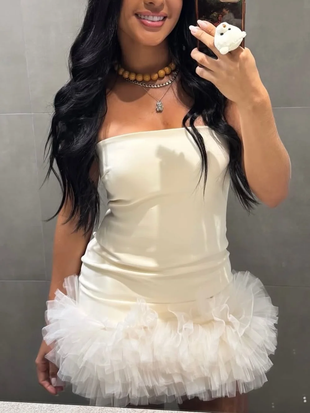 

Women's Off-the-shoulder Tulle Mini Dress Party with Wide Hem and Back Zipper Fashionable Women's Clothing Vestidos Mujer