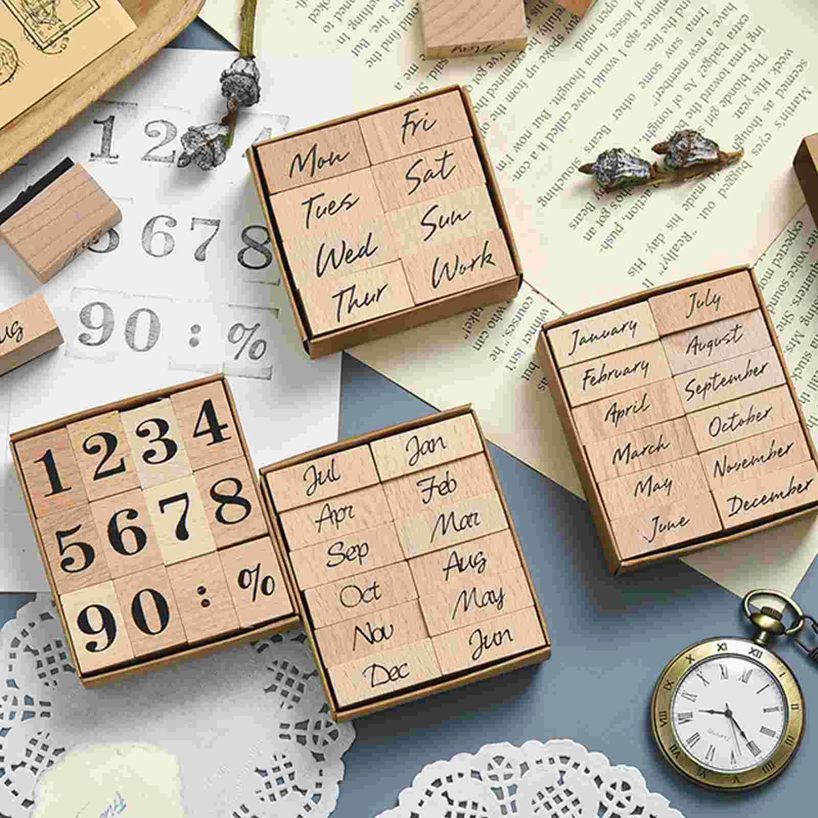 Wooden Stamp Set Stamps DIY Planner Crafts Number Numbers Rubber Arabic Numerals Seal Bride Office