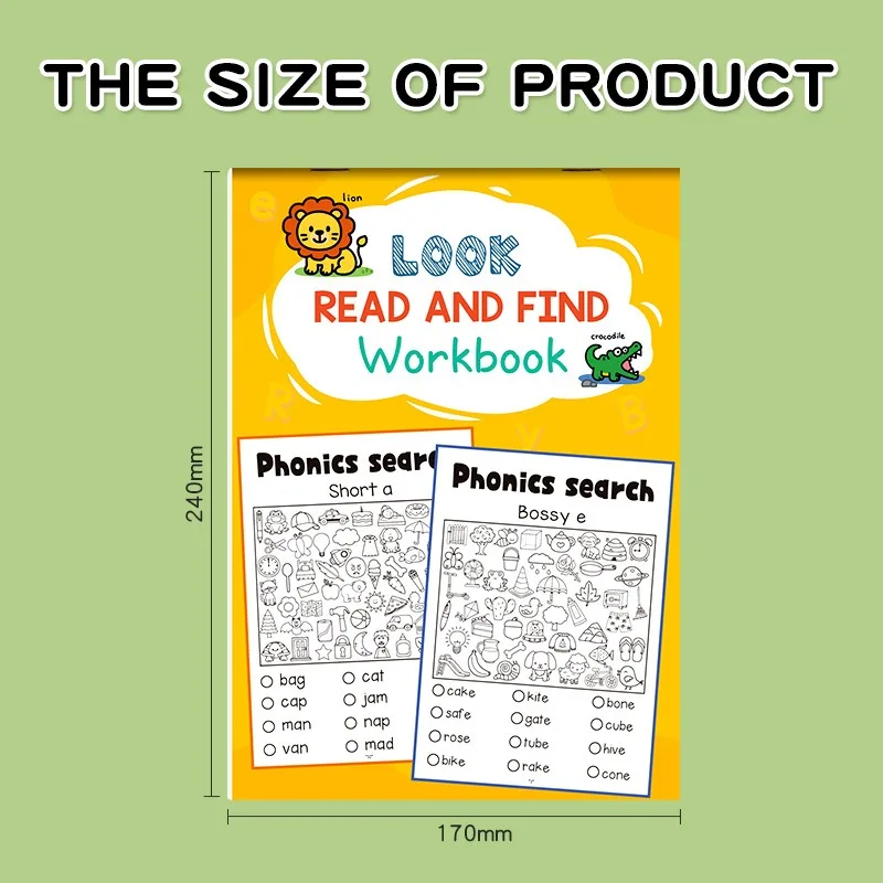 Children's primary school English letters natural phonics word search coloring workbook English painting red book