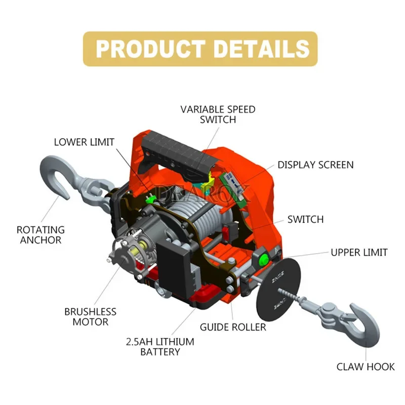 1000lbs Portable Electric Winch Lifting Traction Hoist Electric Hoist Windlass Towing Distance 4.5M With Remote Control