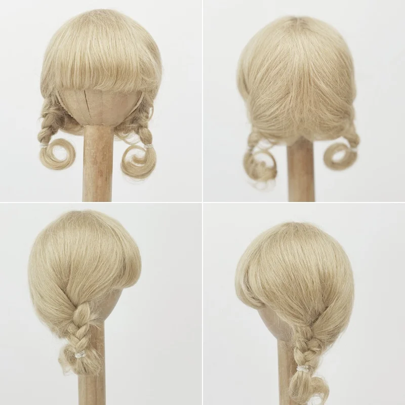 Jusuns Parrucche in Mohair per Bambole JD143 1/6 (6-7 pollici, 16-18 cm) - Capelli Corti Anna Mini Twins con Trecce e Coda di Cavallo per BJD - Accessori per Bambole 1/6