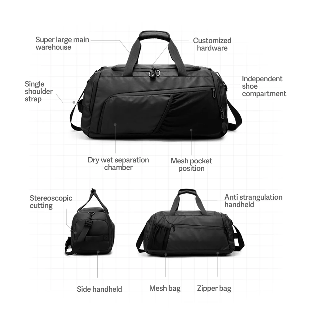 Gym Duffle Bag Waterproof Sports Duffel Bags Travel Weekender Bag for Men Women Overnight Sports Duffel Bags Dry Wet Separation