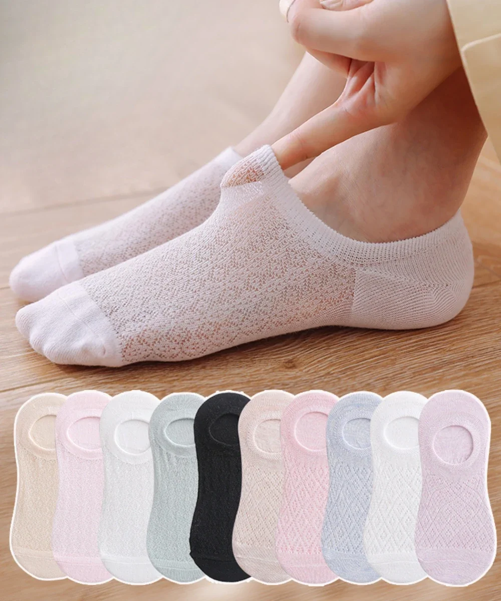 Women Summer Fashion Invisible Short Socks Breathable Silicone Non-slip Women\'s Socks Slippers Sexy Pattern Hollow Boat Socks