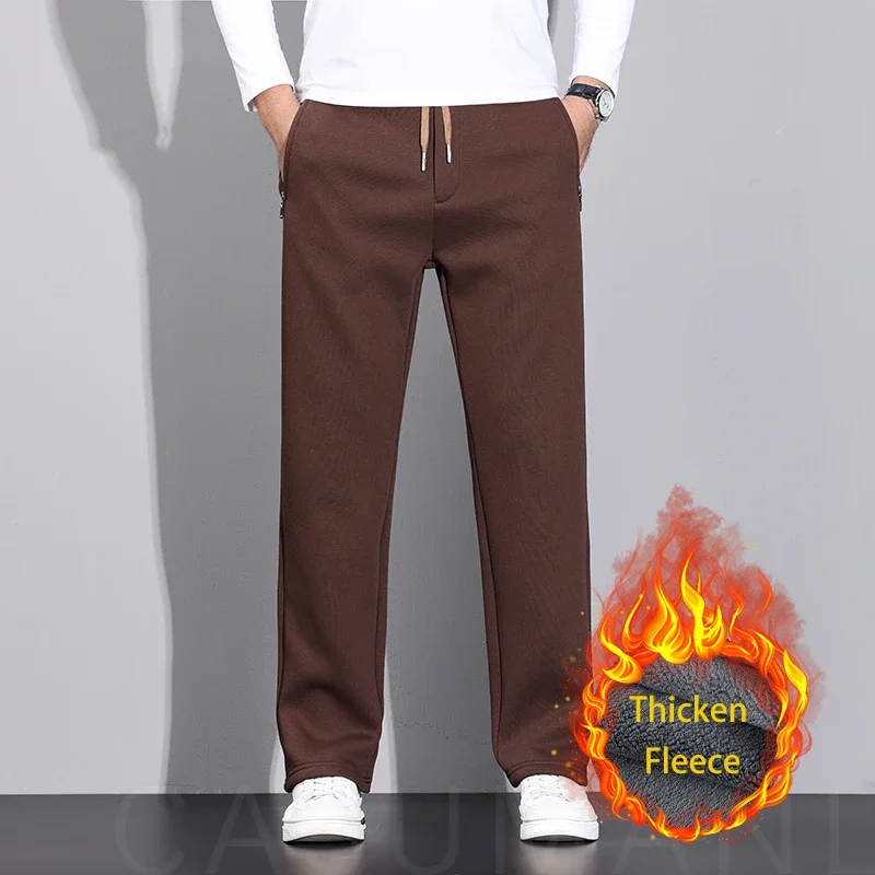 TFETTERS Brand Clothing Autumn Loose Straight Golf Wear Men Pants Fleece 2025 Winter Coffee Sweat Pants Men Daily Business