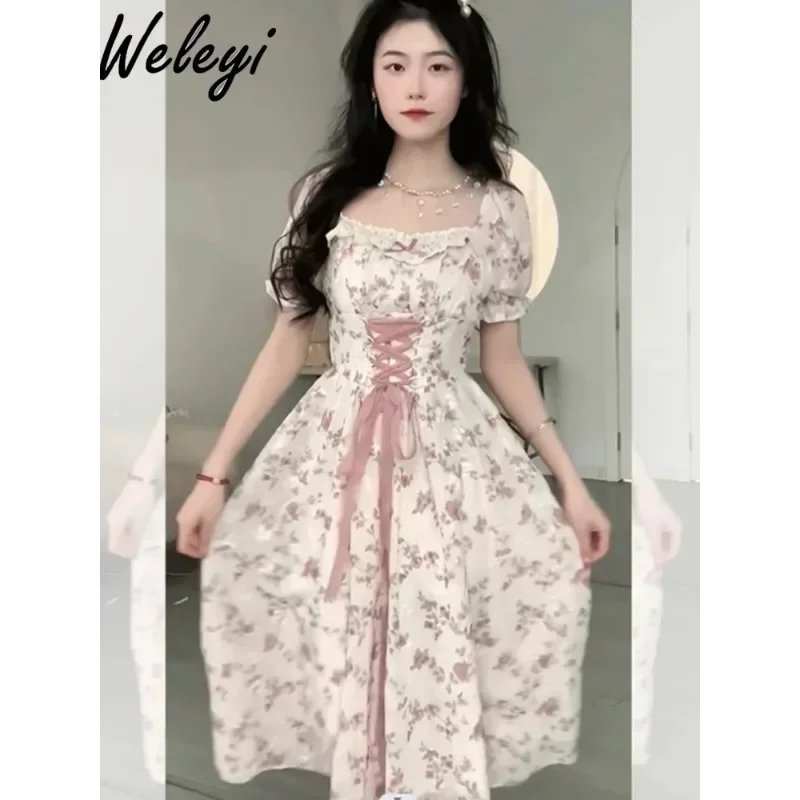 

Plus Size Gentle French Embroidery Floral Dress 2024 Summer Plump Girls Ruffles High Waist Short Sleeved Princess Fairy Dresses