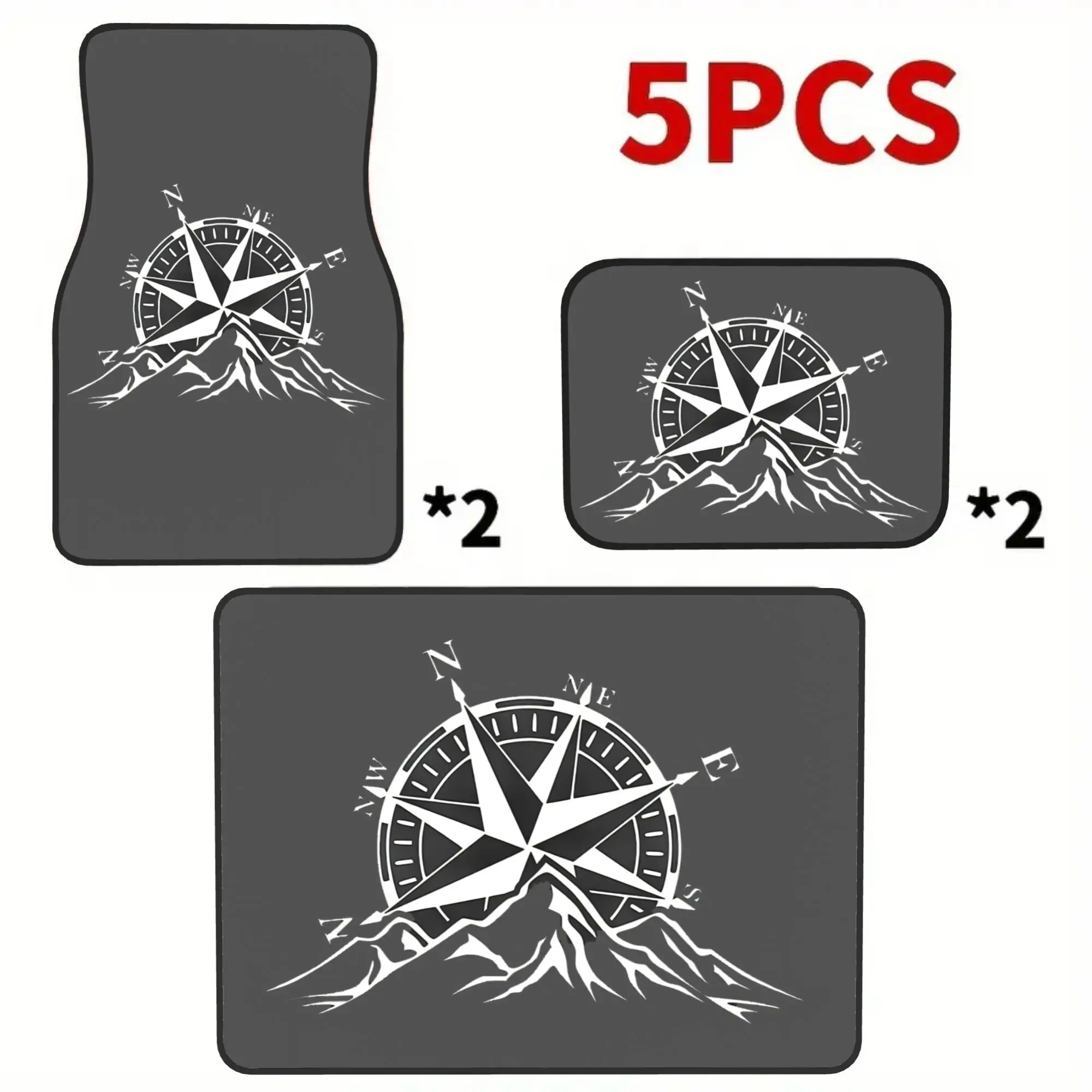 5pcs 2D Printed Adventure Theme Print Car Floor Mats & Trunk Mat Set, 4 Floor Mats + 1 Trunk Liner, Enhance Vehicle Comfort, Hal