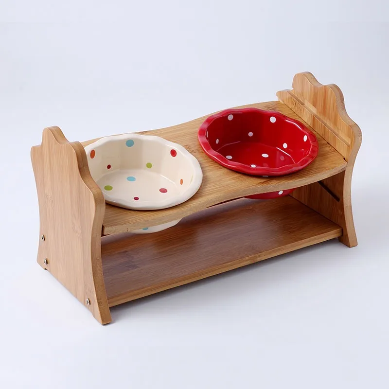 

1pc Dog Accessories High-end Pet Bowl Bamboo Shelf Ceramic Feeding and Drinking Bowls for Dogs and Cats Pet Feeder Pet Supplies