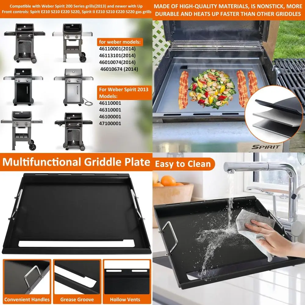 

Replacement Flat Top Griddle with Handles for Weber Spirit 200/II Grills, Compatible with E-210/220 and S-210/220 Series