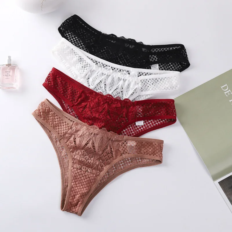 ACELANDY 3Pcs/Lot Women Sexy Lace Panties New Low-Waist G-String Thong Lingerie Ladies Transparent Hollow Out Intimates Underwea