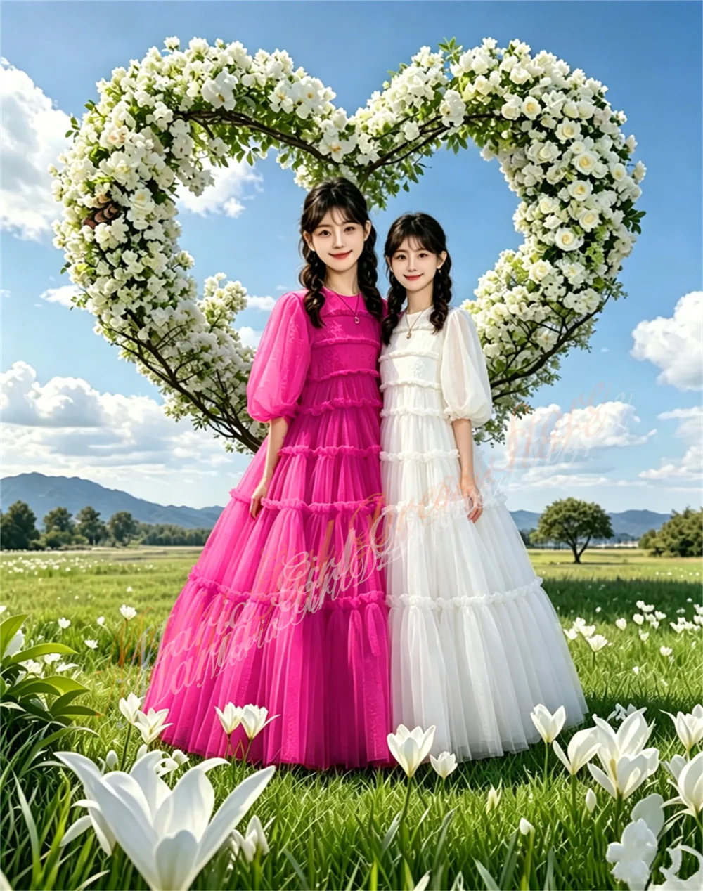 Rose Red Puffy Tulle Flower Girl Dress for Weddings and Parties