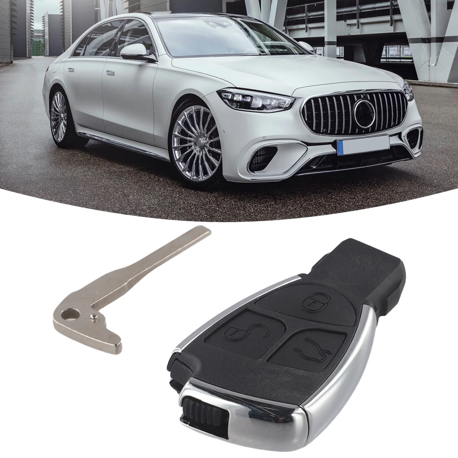 Premium 3-Button Black Key Shell For Mercedes-Benz CLS,  For C, E, S Series