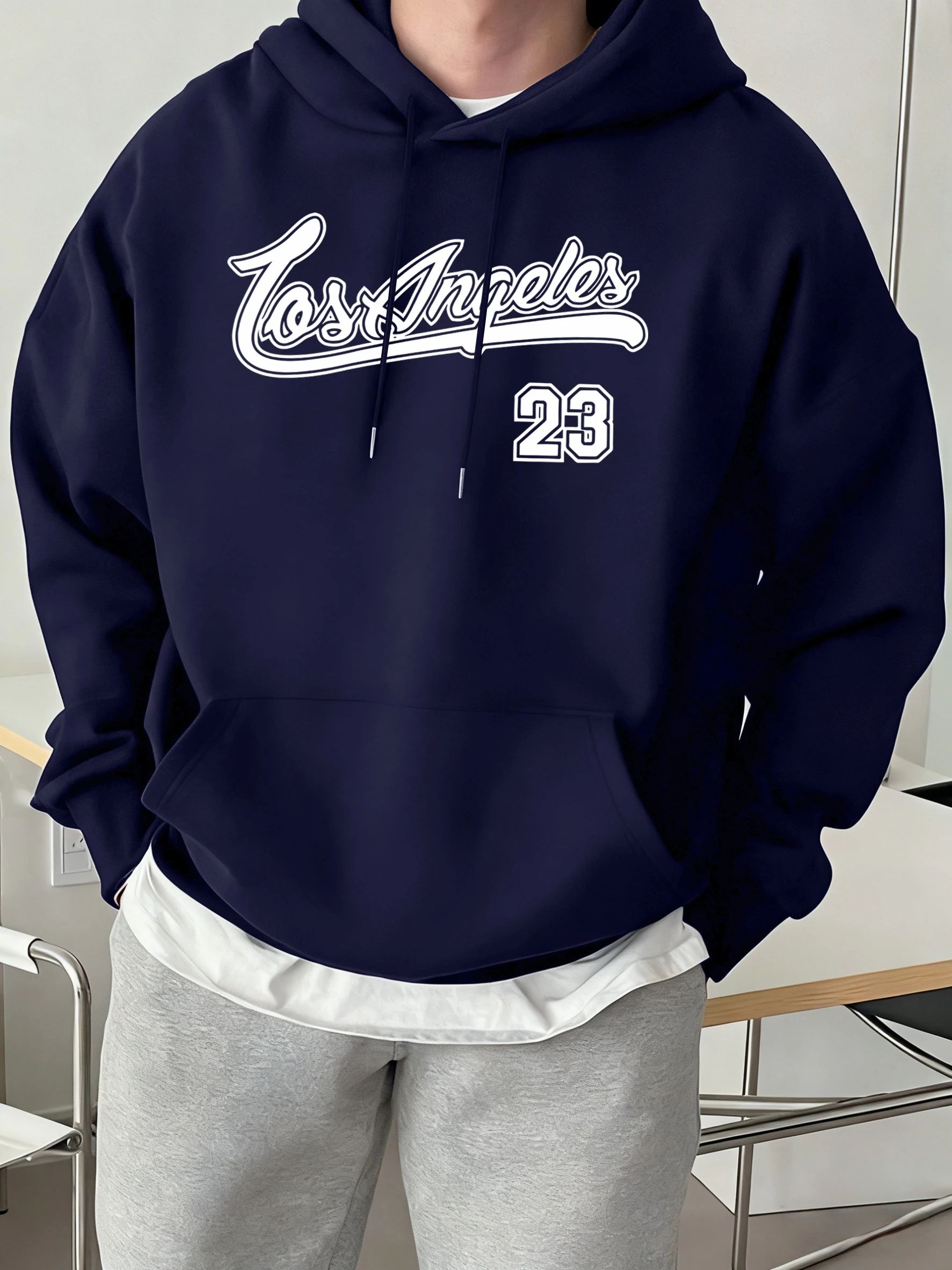 Los Angeles Nummer 23, bedrucktes Top für Herren, High Street, lässiger Kapuzenpullover, Basics, bequeme Sweatshirts, trendige weiche Oberteile, lockere Herbstkleidung