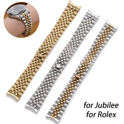 Stainless Steel Strap 13mm 17mm 20mm 21mm Curved End Watch Band for Jubilee for Rolex Universal Metal Folding Buckle Bracelet
