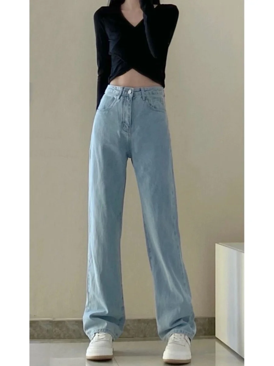 Jeans svasati a vita alta Pantaloni lunghi skinny foderati con gamba dritta taglie forti da donna Autunno New Sle Jeans blu intenso