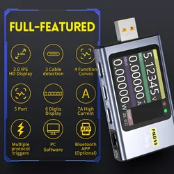 Fnirsi Usb Tester Voltmeter Ampèremeter TYPE-C Snelle Oplaaddetectie Trigger Capaciteit Rimpelmeting Met Cnc Metalen Omhulsel