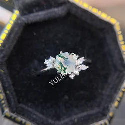 YULEM Fashion Flower Design for Women Jewellery Natural Moss Agate 6*6mm Wedding Rings for Couples
