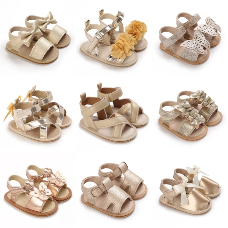 

Summer Gold Princess Baby Girl Sandals Cute Soft Rubber Sole Casual Walking Single Shoes Toddler Daily Wear 0-18M