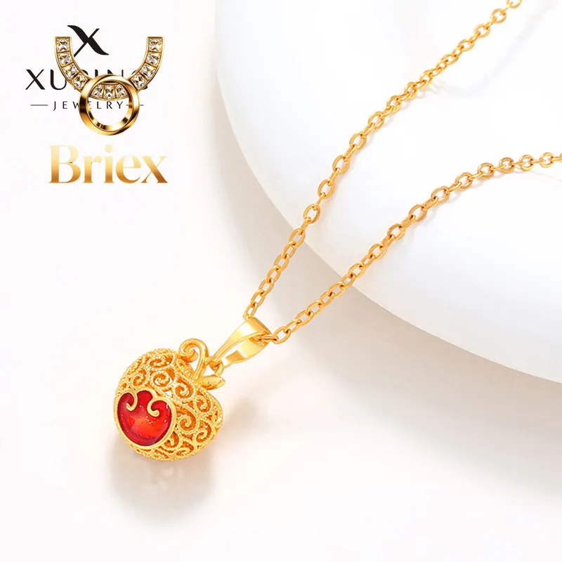 

Briex Jewelry Luxury 24K 9999 Pure Gold real gold Women's exquisite hollow apple pendant necklace