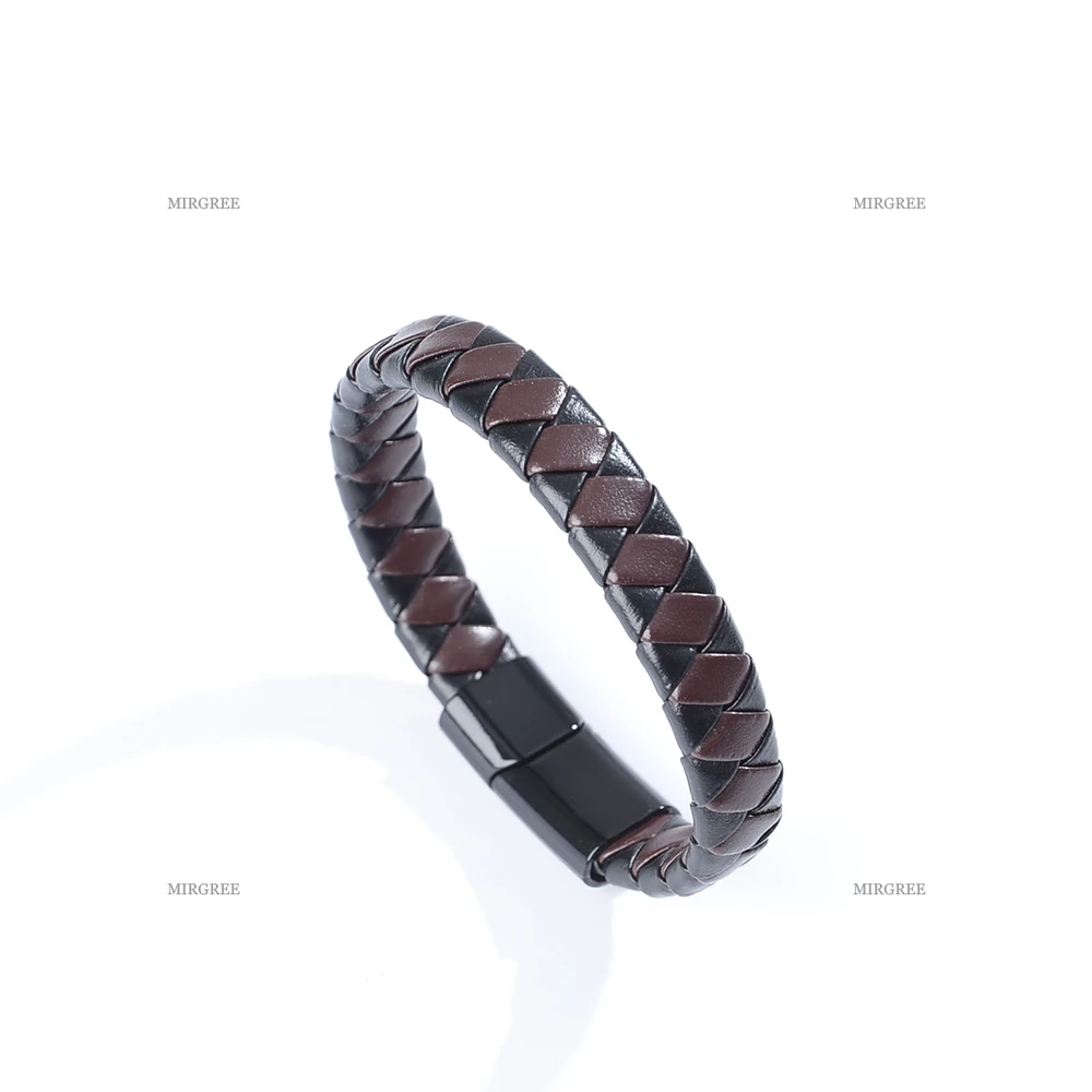 قطعة واحدة من سوار جلد البولي يوريثان المنسوج باللون الأسود والبني للرجال، مجوهرات عصرية عتيقة، هدية مثالية للرجال للمغامرات الخارجية #5