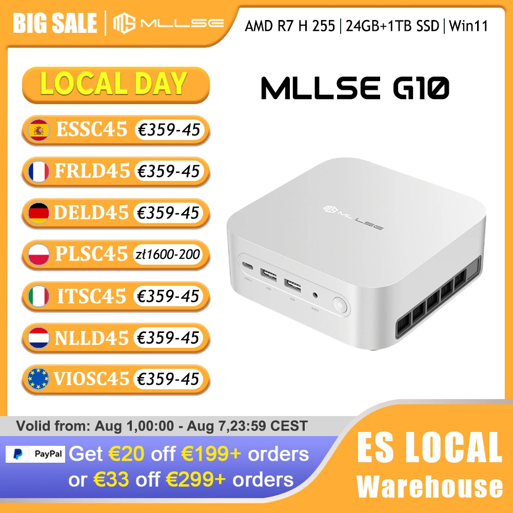 Mini PC Mllse G10 Nuevo con AMD Ryzen 7 H 255 LP, DDR5 24GB RAM, 1TB SSD, Wi-Fi 6, BT5.2, USB4.0, Windows 11 Pro, Mini Computadora de Escritorio para Juegos