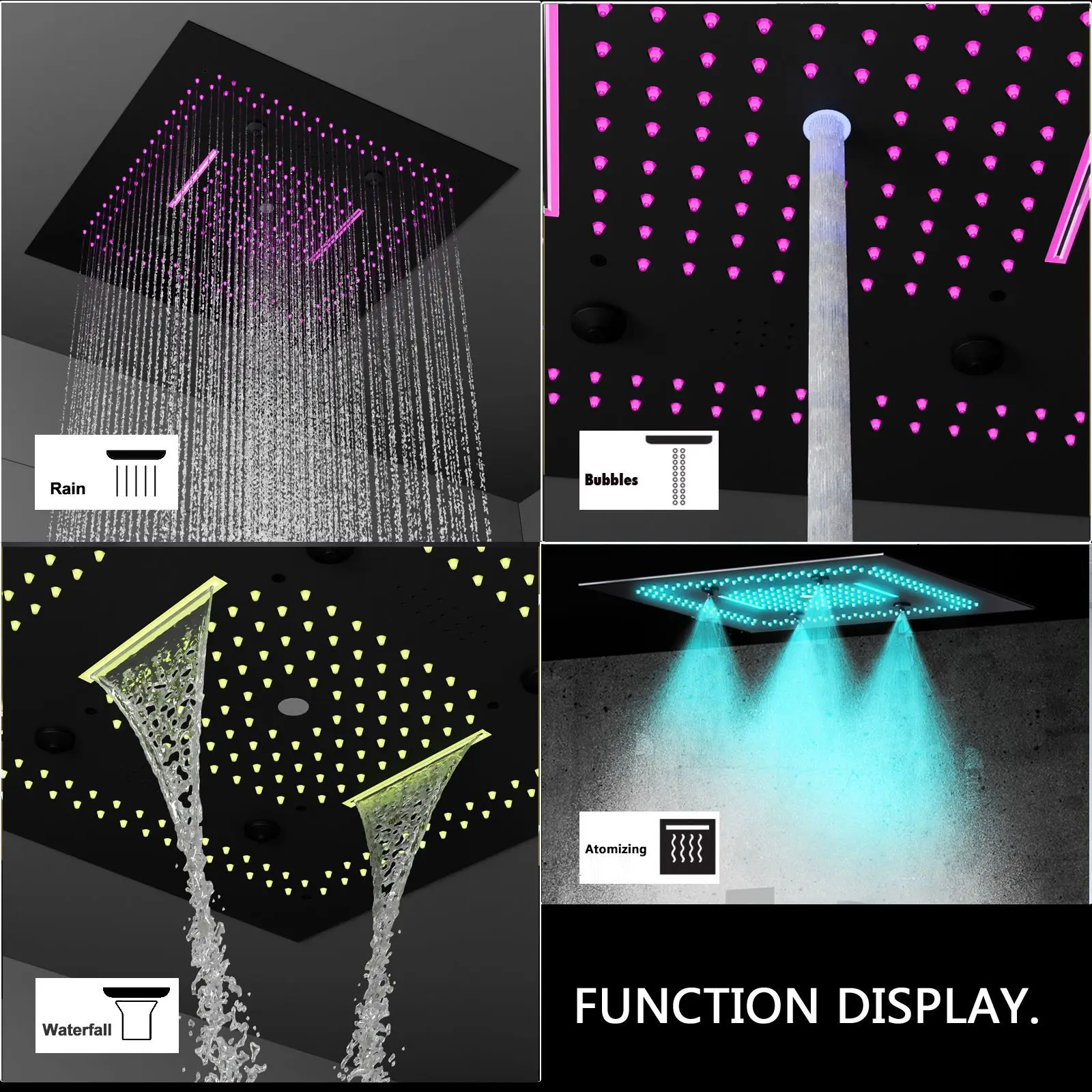 LED shower set with music function, cold and hot digital display canopy style concealed shower system