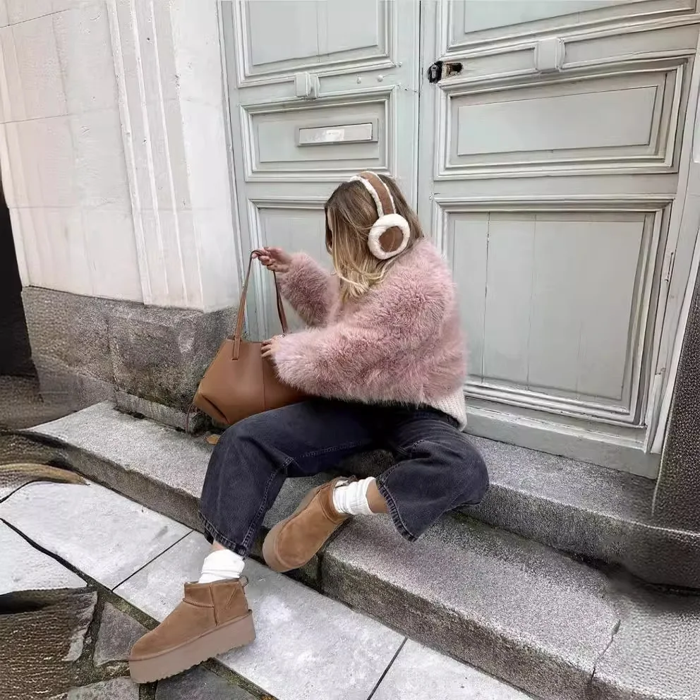 Warm Faux Fur Coats Women Jackets Autumn Winter Short Coat Thick Y2k Streetwear Elegant Jacket Open Stitch Outerwear 2025