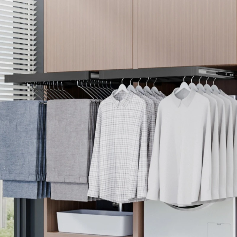 Washing Machine Pull-Out Hanger Rebound Telescopic Adjustment Drying Racks Buffer Hidden Storage Clothes Hanger Above Balcony