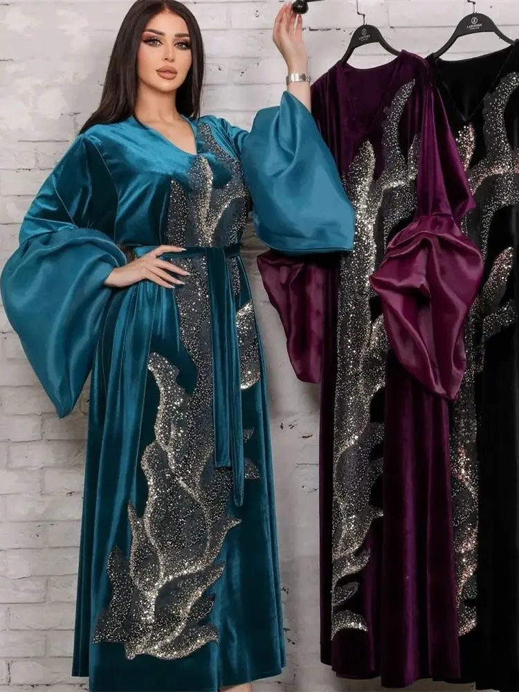 Ramadan Niqab Winter Velvet Abaya Dubai Prayer Clothes Muslim Dress Kaftan Abayas For Women Turkey Islam Robe Musulmane Femme