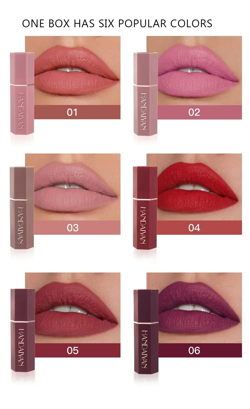 6PC/Set Matte Velvet Lip Gloss Waterproof Long-lasting Liquid Lipstick Cosmetic Beauty Keep 24 Hours Makeup