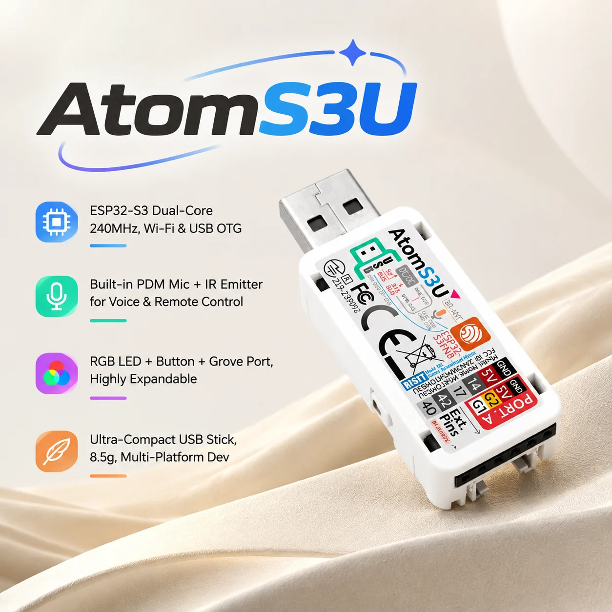 M5Stack - M5Stack AtomS3U ESP32-S3 – płytka programistyczna