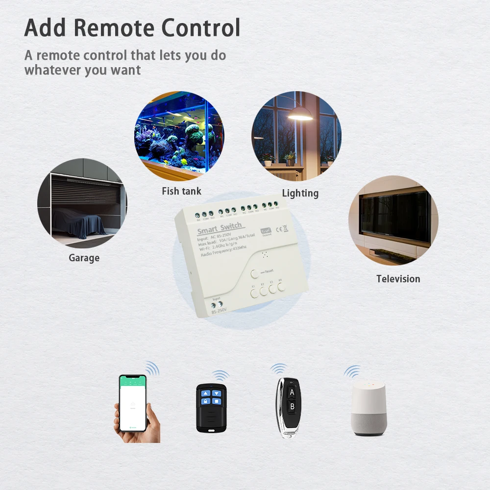 Modul Saklar Wifi Kontrol Jarak Jauh Tuya Smart 4CH DC 12V 24V 32V 110V 220V Inching Self-locking RF433 Penerima Relay 4 Jalur Alexa