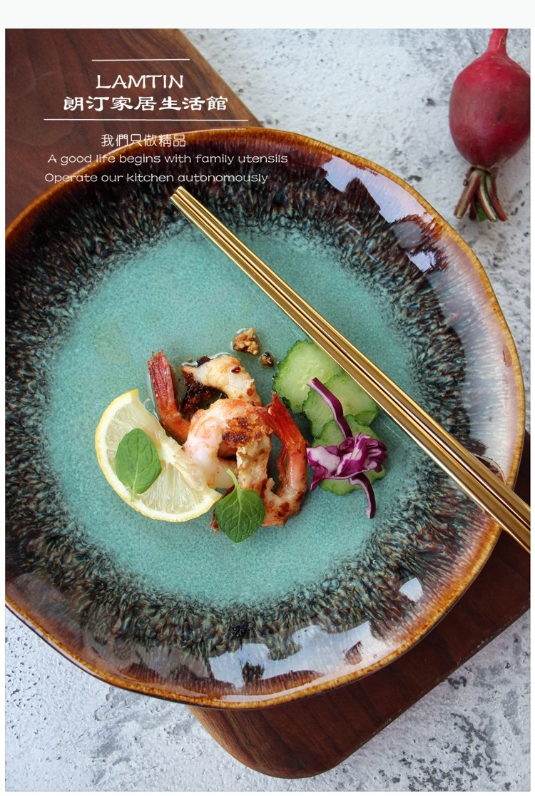 Prato de cerâmica europeu de 8 polegadas, prato de bife ocidental, macarrão, prato doméstico, forno, transutação, esmalte, pratos da china