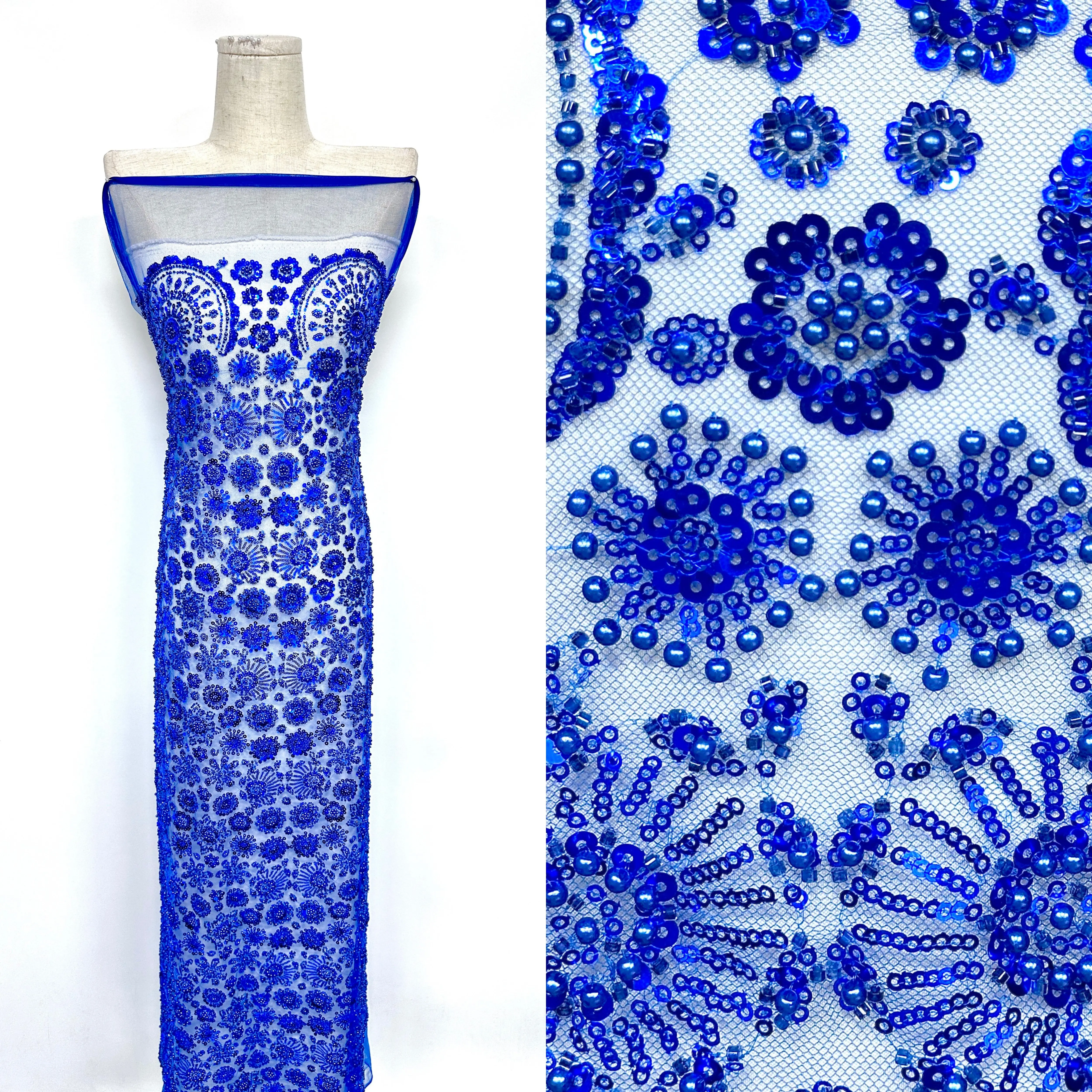 

High Quality Bridal French Lace Fabric Beaded Embroidered Nigerian Sequins Tulle for Sewing Party Dresses African Style 2026