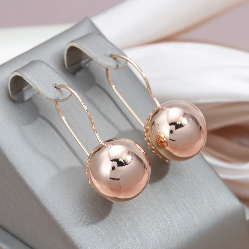 SYOUJYO 585 Rose Gold Color Big Glossy Ball Drop Earrings For Women Simple Trendy Bride Wedding Jewelry One Touch Dangle Earring