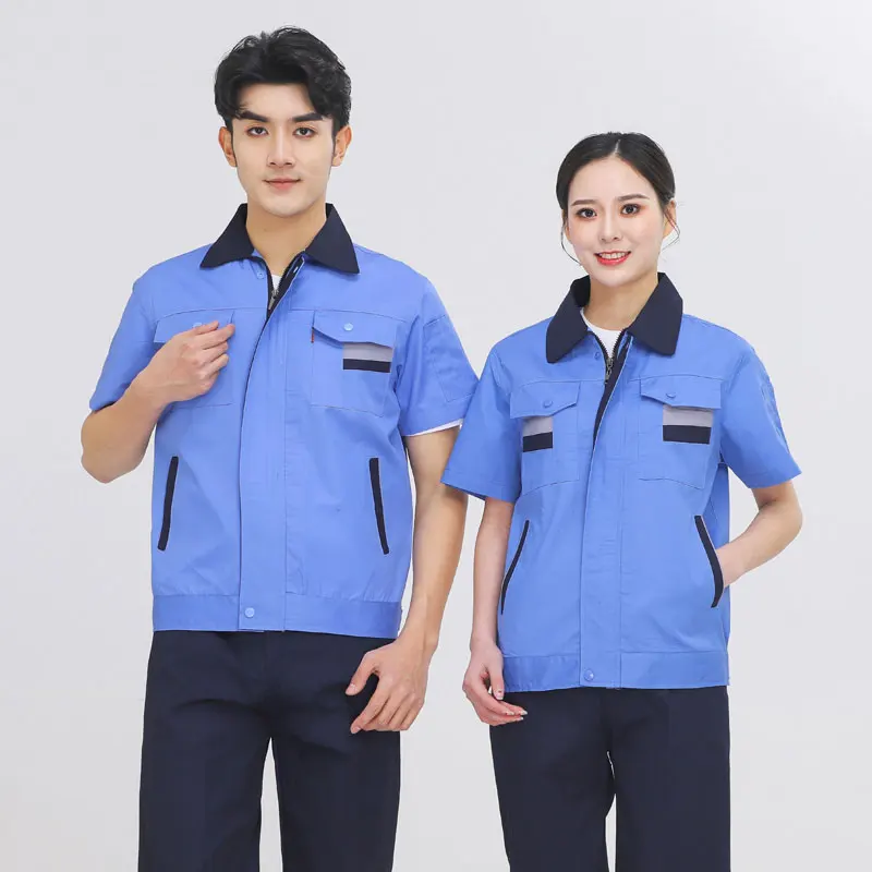 

Lightweight Short Sleeve Summer Workwear Set for Men Breathable Wear Resistant Cotton Polyester Blend Construction Site Unifo...