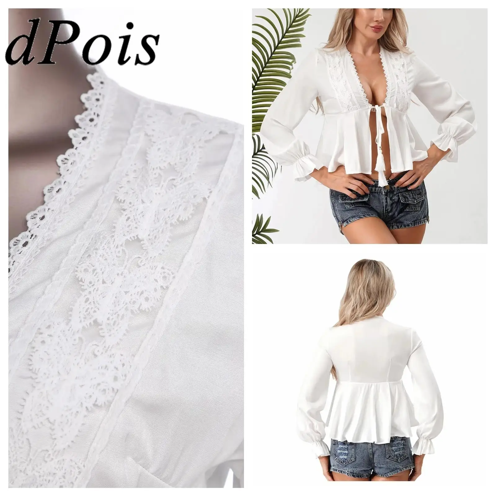 

Autumn Women's Long Sleeve Blouse Ruffled Self-tied Strap Tops Fashion Clothes Women Blouses Fashion Vintage Lace Clothes