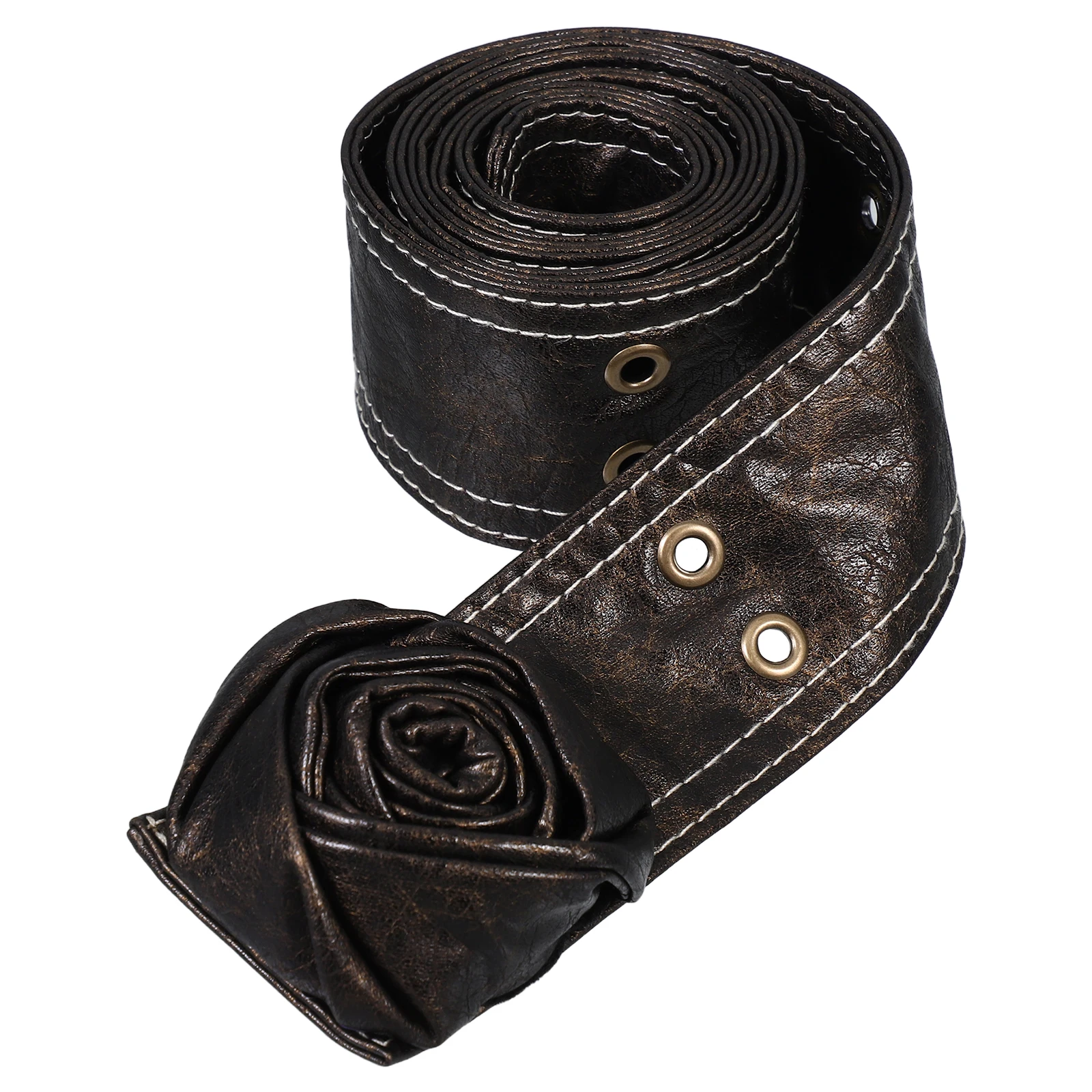 

Women Snap-Button Corset Flowers Wide Dress Waistband Adjustable Pu Vintage Cinch For Ladies Floral Fashion Retro Costume Coffee