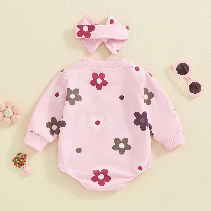 Neugeborene Baby Stram pler Sweatshirt Blumen druck Langarm Bodysuit Säugling Herbst Kleidung mit Stirnband