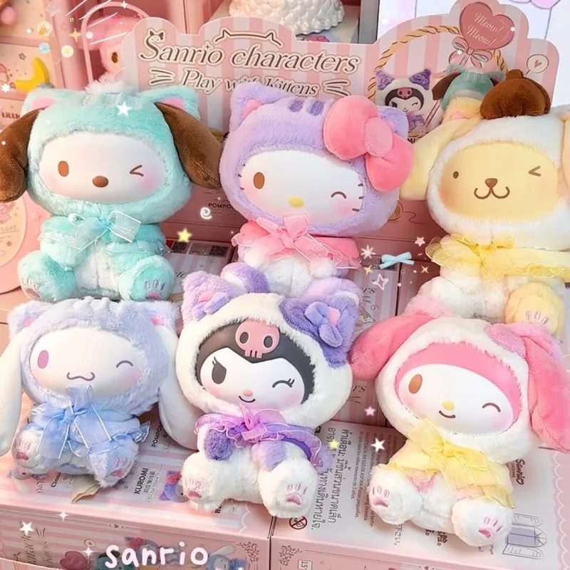 

Sanrio Character Play With Kittens Series Plush Blind Box Kuromi My Melody Pochacco Pom Pom Purin Cinnamonroll Kitty Doll Toys
