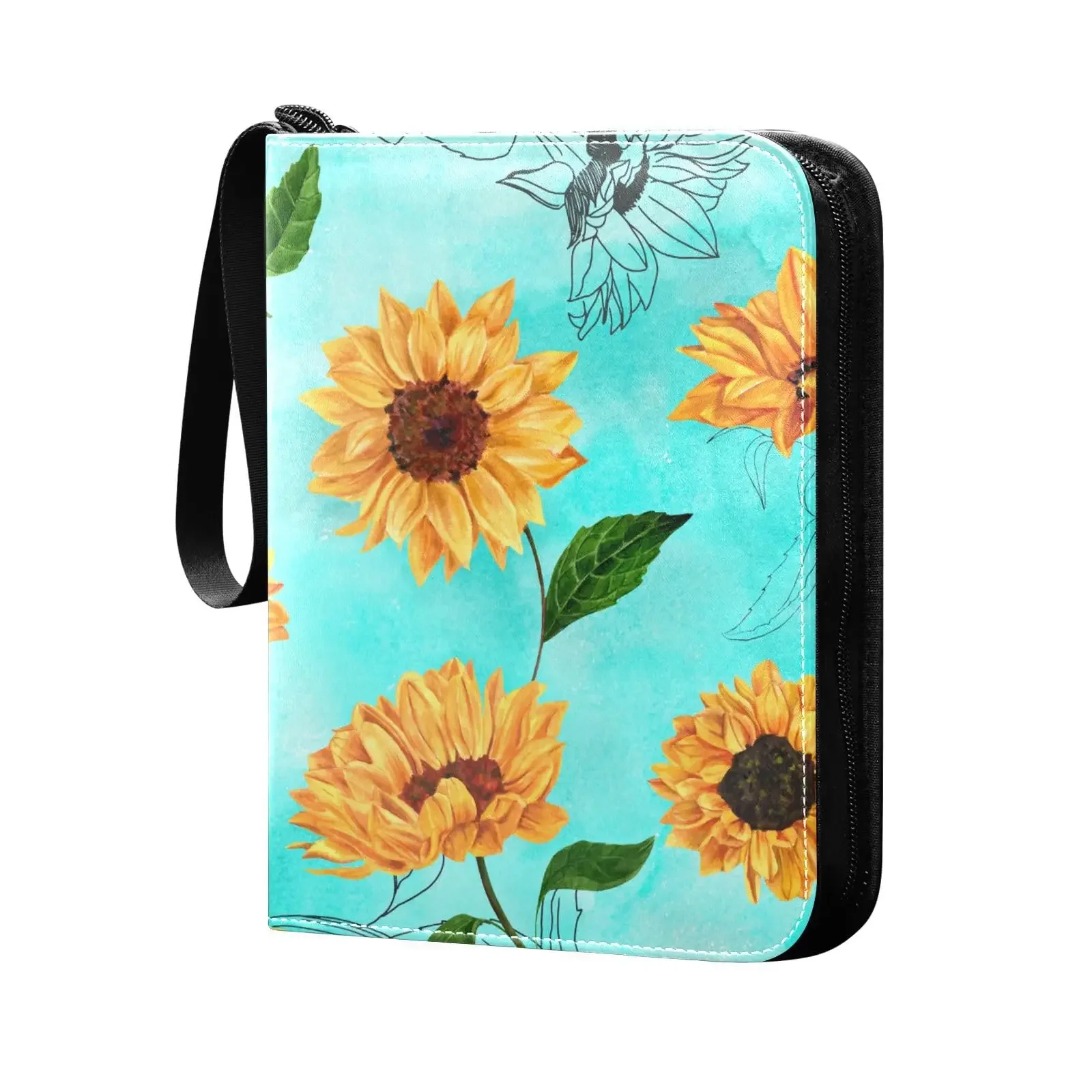 Sunflower Teal Card Binder 4 Pocket Card Binder, 400 Double Sided Pocket Album Sport Game Cards, Unique Card Collection Storage