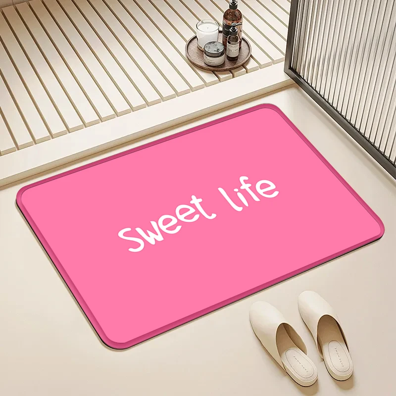 

Solid Pink "Sweet Life" Door Mat Non-Slip Absorbent Floor Rug for Home Entrance Bathroom Kitchen Decor