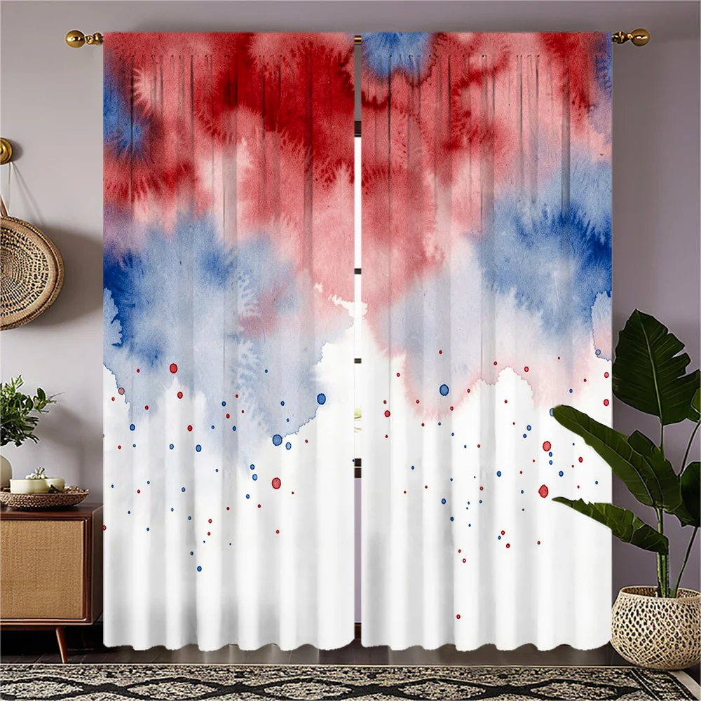 

Abstract Watercolor Red Blue Curtain Living Room Curtains Window Panel Drapery Artistic Wash Print Home Decoration Curtain