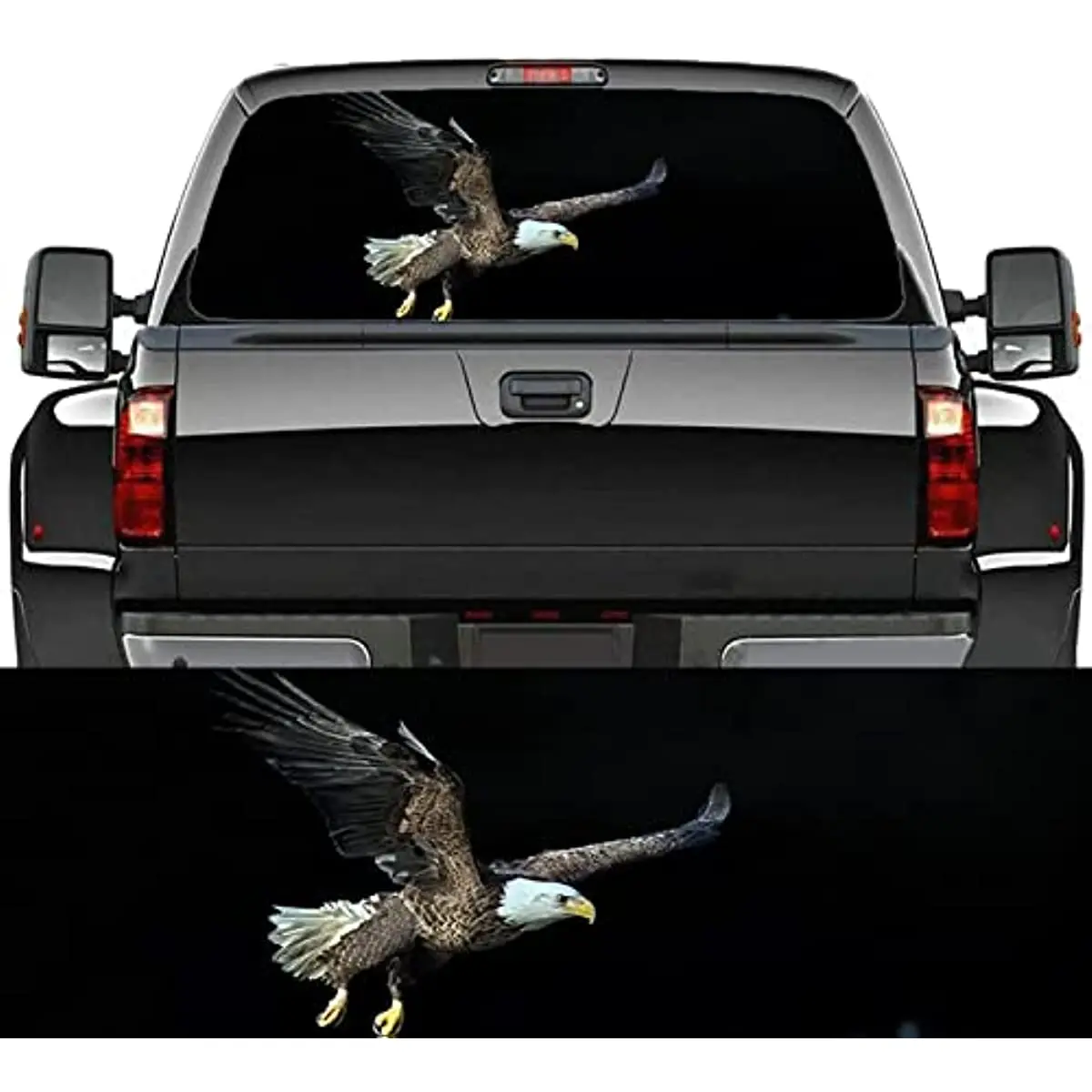 CUSENA Rear Window Truck Decal Sticker, Bald Eagle Car Window Graphic Decal Perforated Vinyl Window Back Decal for Truck SUV Van