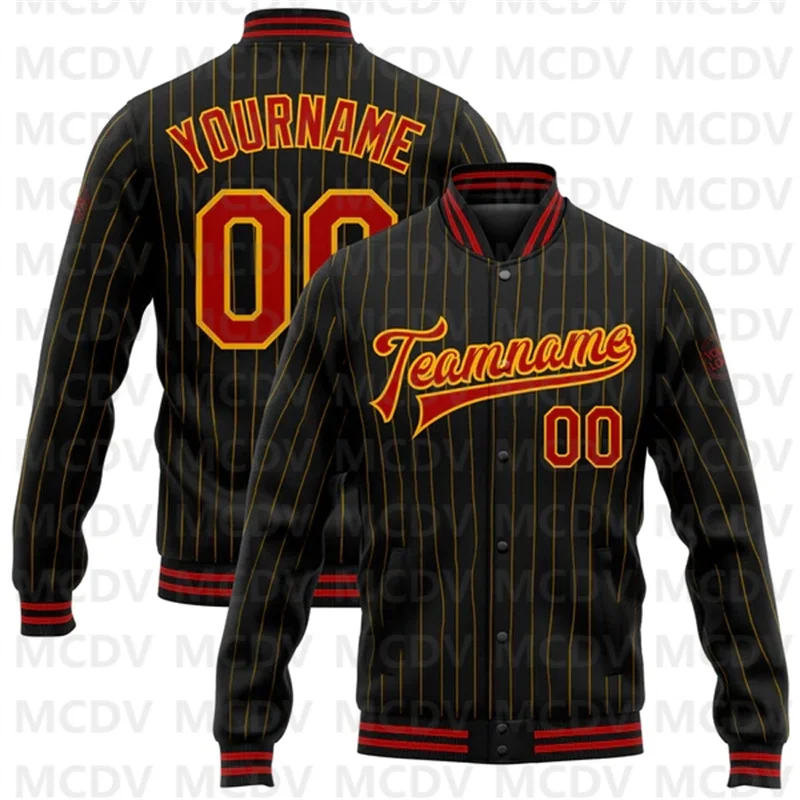 Custom Black OR Pinstripe Camo Bomber Full-Snap Varsity Letterman Jacket 3d Printed Baseball Button Jacket