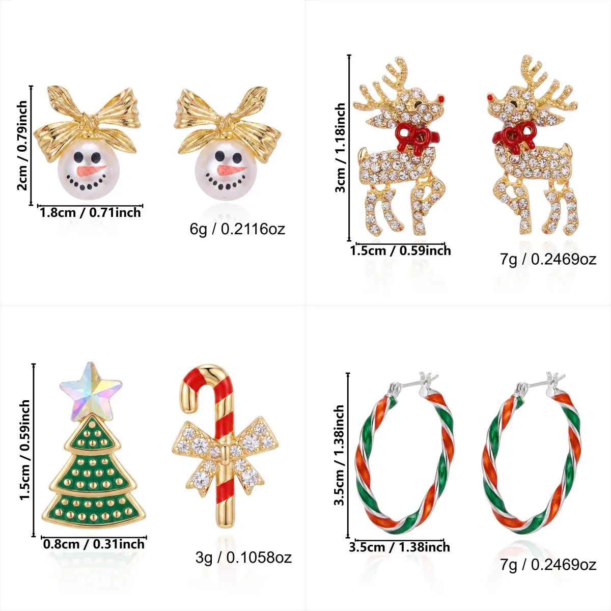 Asymmetrische Weihnachtsbaum-Ohrstecker für Damen, Luxuriöse Glänzende Kristall-Elch-Ohrringe, Festliche Partyschmuck – Detail 8