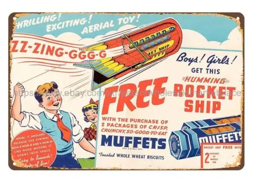 nostalgic  indoor wall hangings 1939 MUFFETS HUMMING ROCKET SHIP metal tin sign