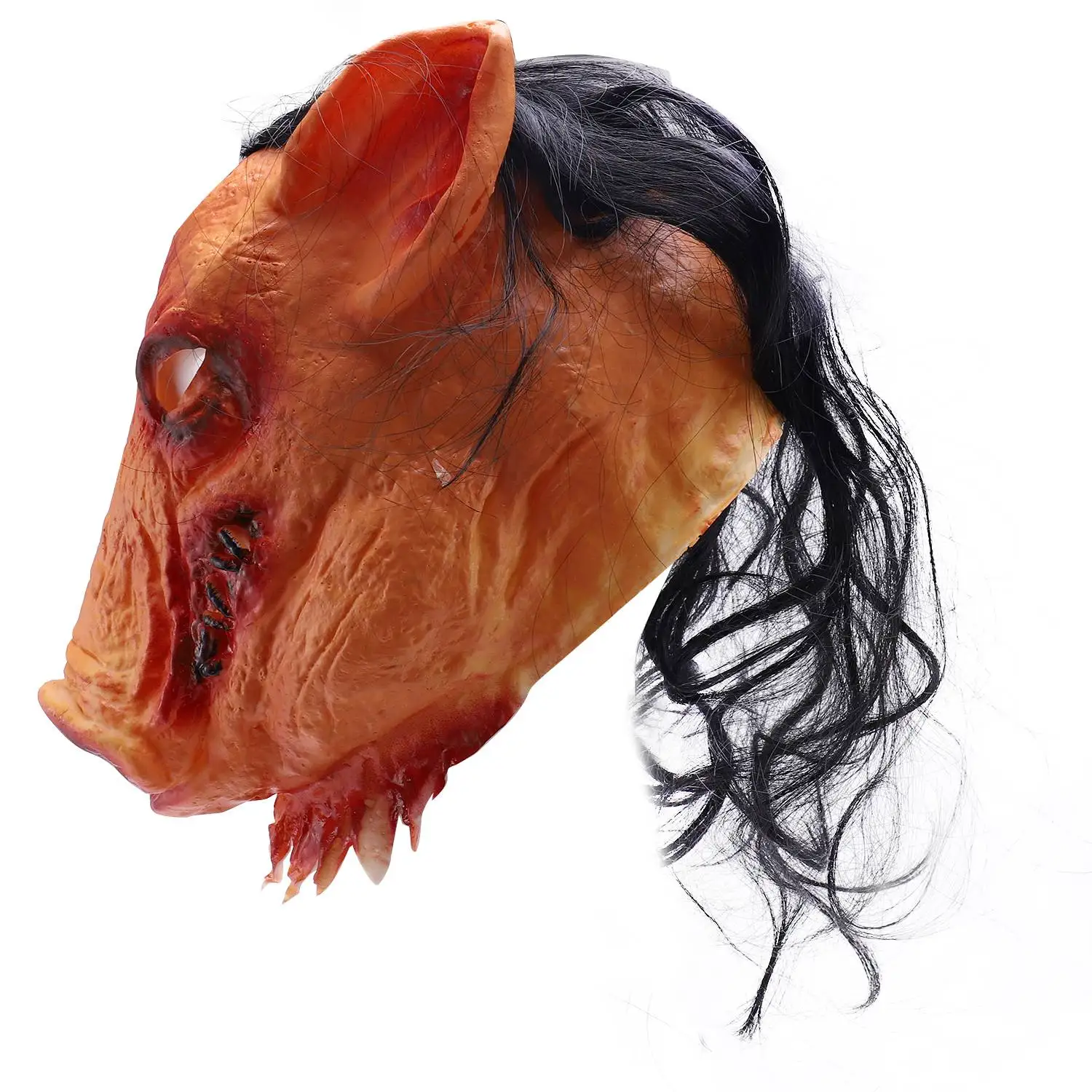 Halloween Scary Masks Novelty Pig Horror with Hair Masks Caveira Cosplay Costume Realistic Latex Festival Supplies Mask