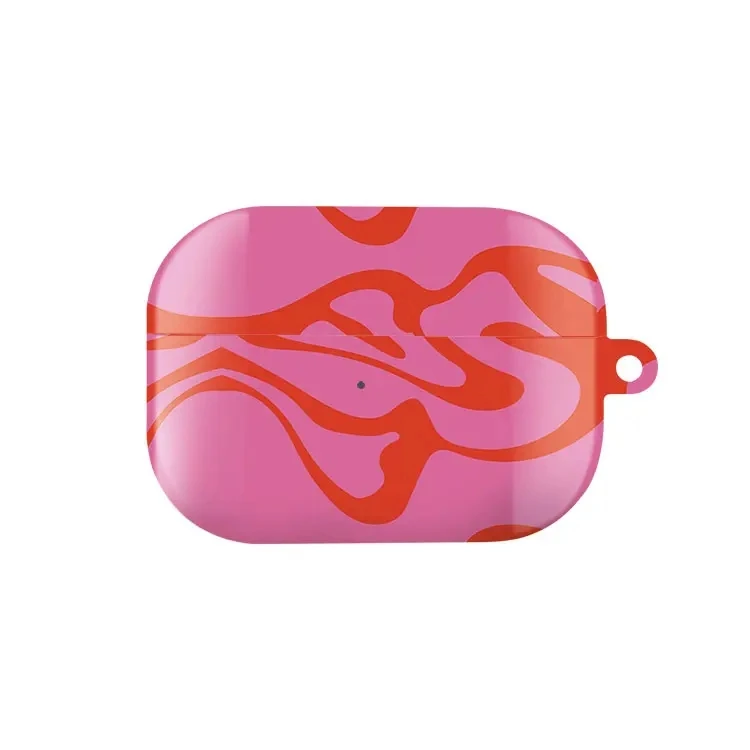 Shockproof Protective Glossy HD Hard PC Cover Case For AirPods Earphone 1 2 3 Pro Pro2 With Metal Hook Pink Artistic Pattern