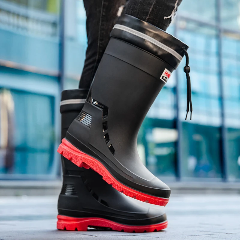 High-top Men Water Boots Plus Velvet Warm Rain Boots Fishing Outdoor Waterproof Rain Boots Gardening Long-tube Work Water Shoes